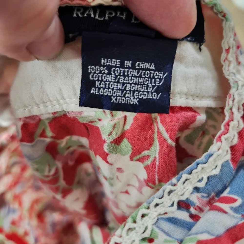 Ralph Lauren Size 24 Months Kid Red Floral Falmouth 100% Cotton Lace Trim Ruffle